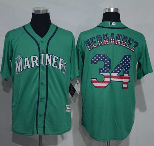 Mariners #34 Felix Hernandez Green USA Flag Fashion Stitched MLB Jersey - Click Image to Close